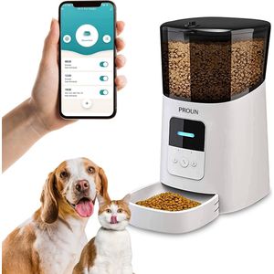 Proun Pet Voerautomaat - Dispenser voor Kat en Hond - Inhoud 6 Liter - met Smartphone besturing - Wit - Voerbak