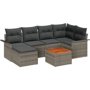vidaXL - 7-delige - Tuin - Sofa - Set - met - Kussens - Grijs - Poly - Rattan - Acacia