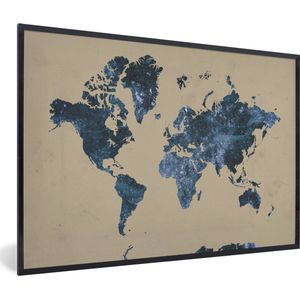 Fotolijst incl. Poster - Wereldkaart - Blauw - Vintage - 120x80 cm - Posterlijst