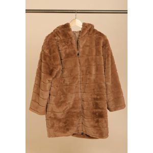Lange warme teddy jas voor dames - Camel - maat S