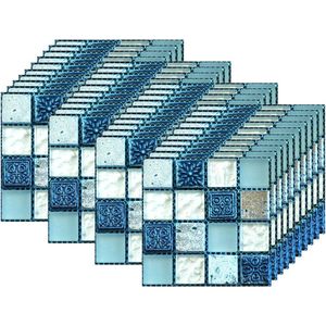 Tegelstickers Zelfklevend PVC Peel Stick Wallpaper Hittebestendig Waterbestendig - Mozaïek Stijl Blauw - 40 stuks (10x10 cm/4x4 inch) Tegelstickers