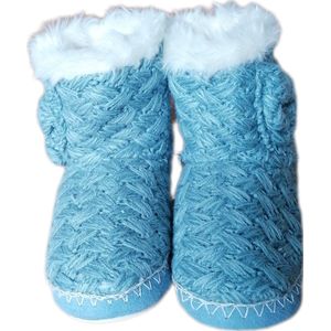 Dames - Sloffen - Dames - Boots - Gebreid - Kleur Blauw - Maat 41-42 - Merk Apollo - Kerst - Cadeau - Moederdag