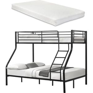 Metalen stapelbed kinderbed met matrassen 210x147,5x168 zwart