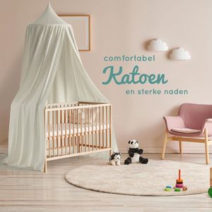 luifel kinderkamer | in 6 kleuren | zonder boren | katoen | met stabiele ring | ring is in stof gestoken | zoomlengte ca. 270cm | Voor kinderkamers, speelruimtes en nog veel meer. | Beige