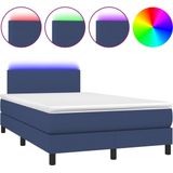 VidaXL Boxspring met Matras en LED Stof Blauw 120x200 cm