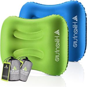 Opblaasbaar campingkussen - ergonomisch nekkussen voor camping en reizen in blauw, groen en oranje