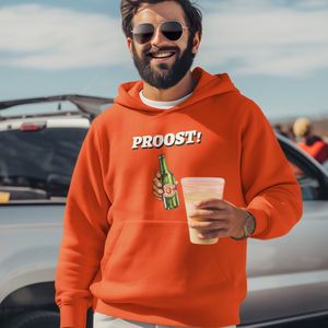 Oranje EK WK Koningsdag Hoodie Proost Bier - MAAT XXL - Oranje Feestkleding - Uniseks pasvorm voor dames & heren