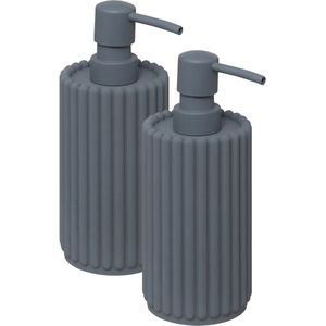 5five Zeeppompje/zeepdispenser - 2x - Roman - antraciet - 350 ml - badkamer - keuken - toilet - polyresin kunststeen