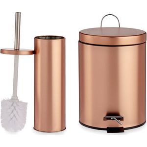 Luxe 5 liter Pedaalemmer/vuilnisbak en Toiletborstel 38 cm badkamer set koper metaal