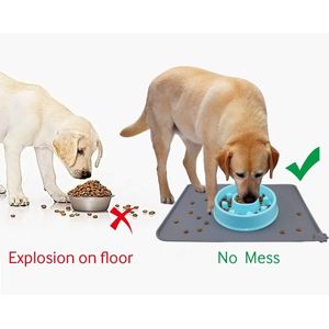 Silicone voederbak onderlegger, anti-slip etensbak-mat voor hond en kat, waterdicht, 47 x 30 cm, grijs