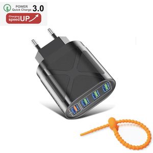 Colorful Sun® USB snel lader - Quick Charger 3.0 - Gratis kabel-organizer - 1 stuk - USB stekker - USB Lader - Oplader voor Smartphones en Tablets - Thuislader - Universele Adapter met 4 usb poorten - telefoonstekker