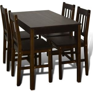 vidaXL Eettafelset - Hout - Bruin - Inclusief 4 Stoelen Eetkamertafel - Eettafels - Houten Meubilair - Grenenhouten Tafel - Salontafel