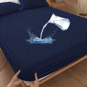 Waterdichte matrasbeschermer 120 x 200 cm hoeslaken luxe, 3D-patroon, superabsorberend, ademende matrashoes, waterdichte matrasbescherming, vochtbescherming, hoeslakens - donkerblauw