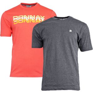 2-Pack Donnay T-shirts (599009/599008) - Heren - Peach Coral/Charcoal marl - maat S