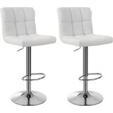 Luxe Barkrukken – Set van 2 – Barstoel – Hoogte Verstelbaar – Industrieel – Keukenstoel - 360° Draaibaar – Hoogwaardig Leer – RVS – Wit
