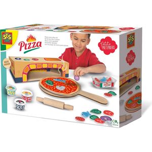 SES - Petits Pretenders - Pizza oven speelset - Montessori - houten oven met pizza en ingrediënten