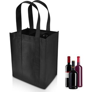 Flessentas met scheidingswanden voor flessen - boodschappentas met 6 vakken - handtas voor flessen - flessenmand voor picknick, reizen, feest - zwart 31 x 25