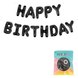 Festivz Zwarte Happy Birthday Letters Ballonnen - Zwart – 40 CM - Decoratie – Feestversiering – Black - Verjaardag - Bruiloft - Feest