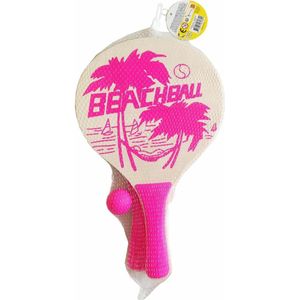 Summertime Beachball set hout - roze - Rackets/batjes en bal - strand speelset
