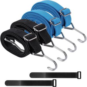 Set van 4 Spanrubbers met haken, 1 m en 2 m Expanders, verstelbare bagagespanner, extra sterke spanbanden voor transport, camping en ladingbeveiliging - Blauw en zwart