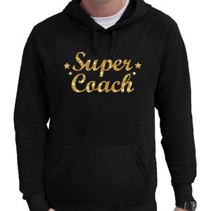 Super coach goud glitter cadeau hoodie zwart voor heren - zwarte supercoach sweater/trui met capuchon L