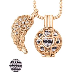 Quiges Engelenroeper 12mm Bolhouder met Ketting 70cm en Bolletje - Dames - Roségoudkleurig Hartjes - EBS12191
