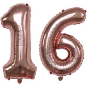 Cijferballon XL 16 - Rose goud - Feestversiering - 81 cm