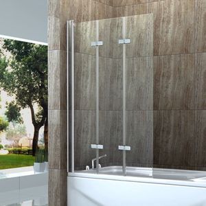 3-delige Vouwbare Badwand 130 x 140 cm - 5 mm Veiligheidsglas - Plaatsing Links of Rechts - Anti-kalk Coating