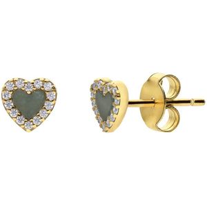 Lucardi Dames Zilveren goldplated oorbellen met een hartvormige Amazonite gemstone - Oorbellen - Staal - Goud