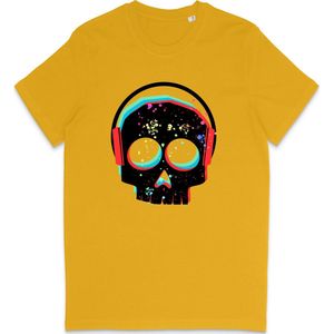 T Shirt Heren Dames - DJ Skull Grafische Print Opdruk - Geel - Maat XXL