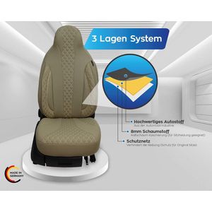 Autostoelhoezen voor de auto, compatibel met VW Up, bestuurder en passagiers vanaf 2011, set van 2, beige