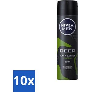 Nivea - Men - Deodorant - Spray - Deep Black Carbon Amazonia - 150 ml - Bulkverpakking - 10 stuks