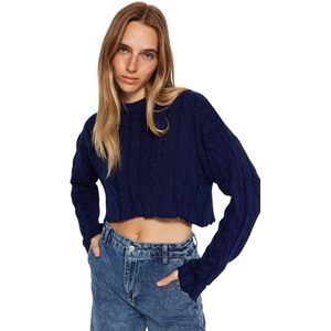 Trendyol Marineblauwe Super Crop Gebreide Gebreide Trui Twoaw24Kz00706