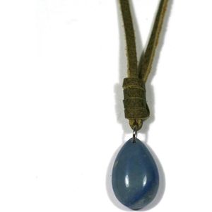 IbizaMen - leer veter bruin vintage - drop blauw - verstelbaar in nek - 40-80cm