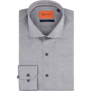 Suitable - Overhemd Extra Lange Mouwen Dobby Point Grijs - Heren - Maat 41 - Slim-fit
