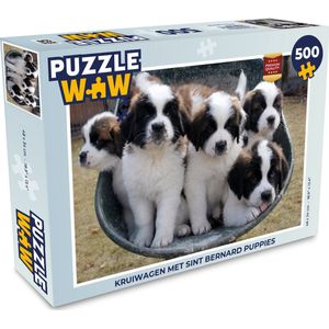 Puzzel Kruiwagen met Sint Bernard puppies - Legpuzzel - Puzzel 500 stukjes