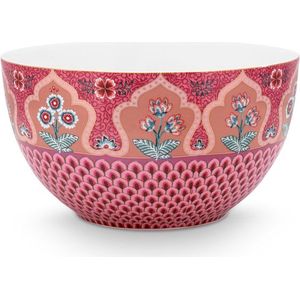 Pip Studio Flower Festival Scallop Kom - Donker Roze - Porselein - 18cm