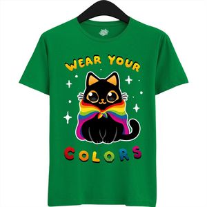 Schattige Pride Vlag Kat - Unisex T-Shirt Mannen en Vrouwen - LGBTQ+ Suporter Kleding - Gay Progress Pride Shirt - Rainbow Community - T-Shirt - Unisex - Kelly Groen - Maat XL