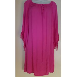 Dames tuniek met franjes en strikje fuchsia One size