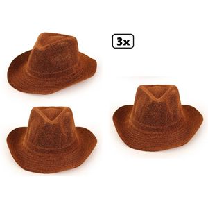 3x Hoed western goud/bruin glitter - Western thema feest festival party hoed cowboy