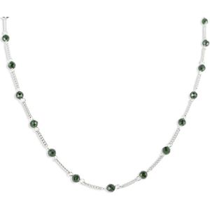 Silventi 9SIL-21196 Zilveren Ketting met Bolletjes - Groene Zandsteen - 4 mm - Gourmette - 1,8 mm Dik - 38 + 5 cm - Rhodium - Donker groen - Zilver