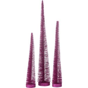 J-Line decoratie Kerstboom Glitter - kunststof - fuchsia - doos van 3