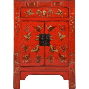Fine Asianliving Chinese Kast Rood Handgeschilderd Vlinders B58xD37xH85cm Chinese Meubels Oosterse Kast