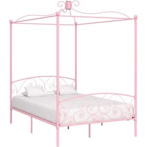 vidaXL Hemelbed Roze 140x200 cm - Elegant & Duurzaam Hemelbed - Metalen Bedframe - Roos Kleurtone Bed - Tweepersoons Bed - Hoofdbord