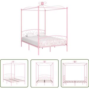 vidaXL Hemelbed Roze 140x200 cm - Elegant & Duurzaam Hemelbed - Metalen Bedframe - Roos Kleurtone Bed - Tweepersoons Bed - Hoofdbord