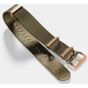 B&S Nylon Horlogeband Luxury - Deluxe Nato Olive Drab Green Mat Rosé Goud - 20mm