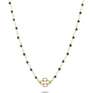 New Bling 9NB-1338 Zilveren Ketting met klaver - Bolletjes - kristal - Groen - 2,1mm - 40+3cm - Klaver - 7,85mm - Zilver - Verguld/Goud op Zilver