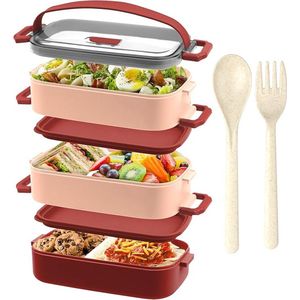 SHOP YOLO-lunchbox volwassenen-3 Laags - Bento Box 2200ml -Lunchbox met 3 compartimenten Verstelbaar en Bestek -Lunchbox Lekvrij-BPA Vrij- Magnetronbestendig