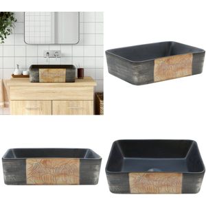 vidaXL Opzetwasbak rechthoekig 46x35,5x13 cm keramiek zwart en bruin - Opzetwasbak - Opzetwasbakken - Wastafel - Wasbak