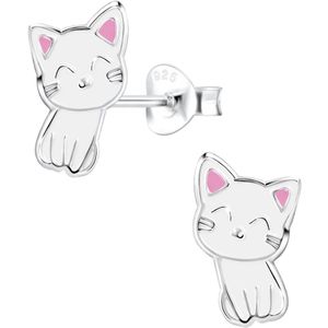 zilveren kinderoorbellen katje wit | Oorknopjes Meisje Zilver | Zilverana | Sterling 925 Silver